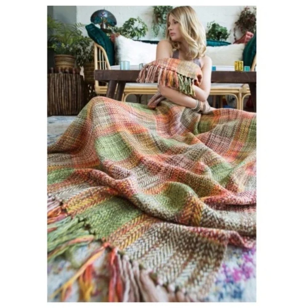 Premium Chunky Yarn Plaid Blanket, Color: Citrus Chamomile - Picture 5 of 9